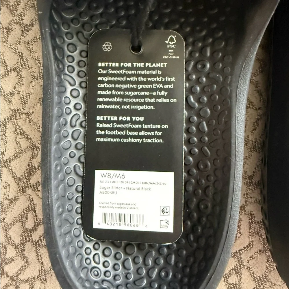 Allbirds Sugar Sliders in Natural Black NWT - W8/M6